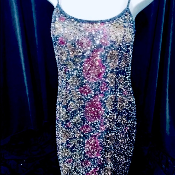 Woman’s Cocktail Dress 10 Adrianna Papell Prom Evening Beaded Sequence Sheath - Picture 11 of 16